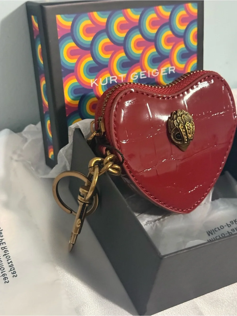 Kurt Geiger Red Patent Heart Keyring or Bag Charm Coin Purse! NWB